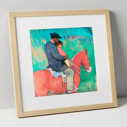 The Shared Ride horse & rider art print in natural frame