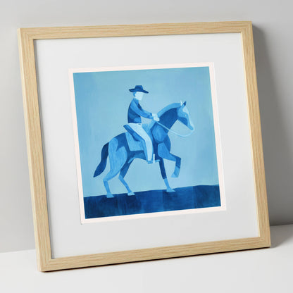 Azure Western Cadence western horse art print in natural frame