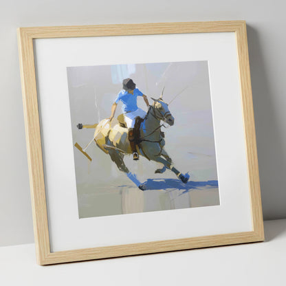 High Goal Pursuit polo horse art print in natural frame