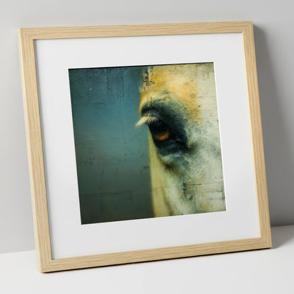 Ochre and Slate Gaze horse portrait art print in natural frame