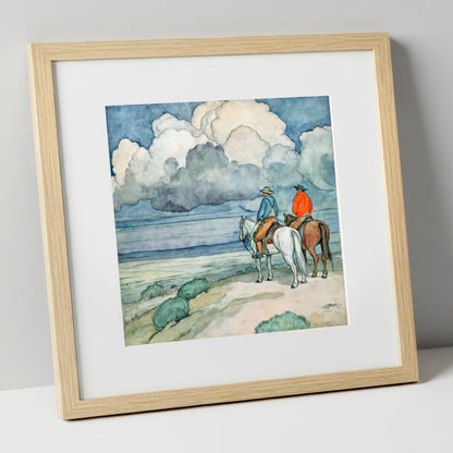The Gathering Storm horse landscape art print in natural frame