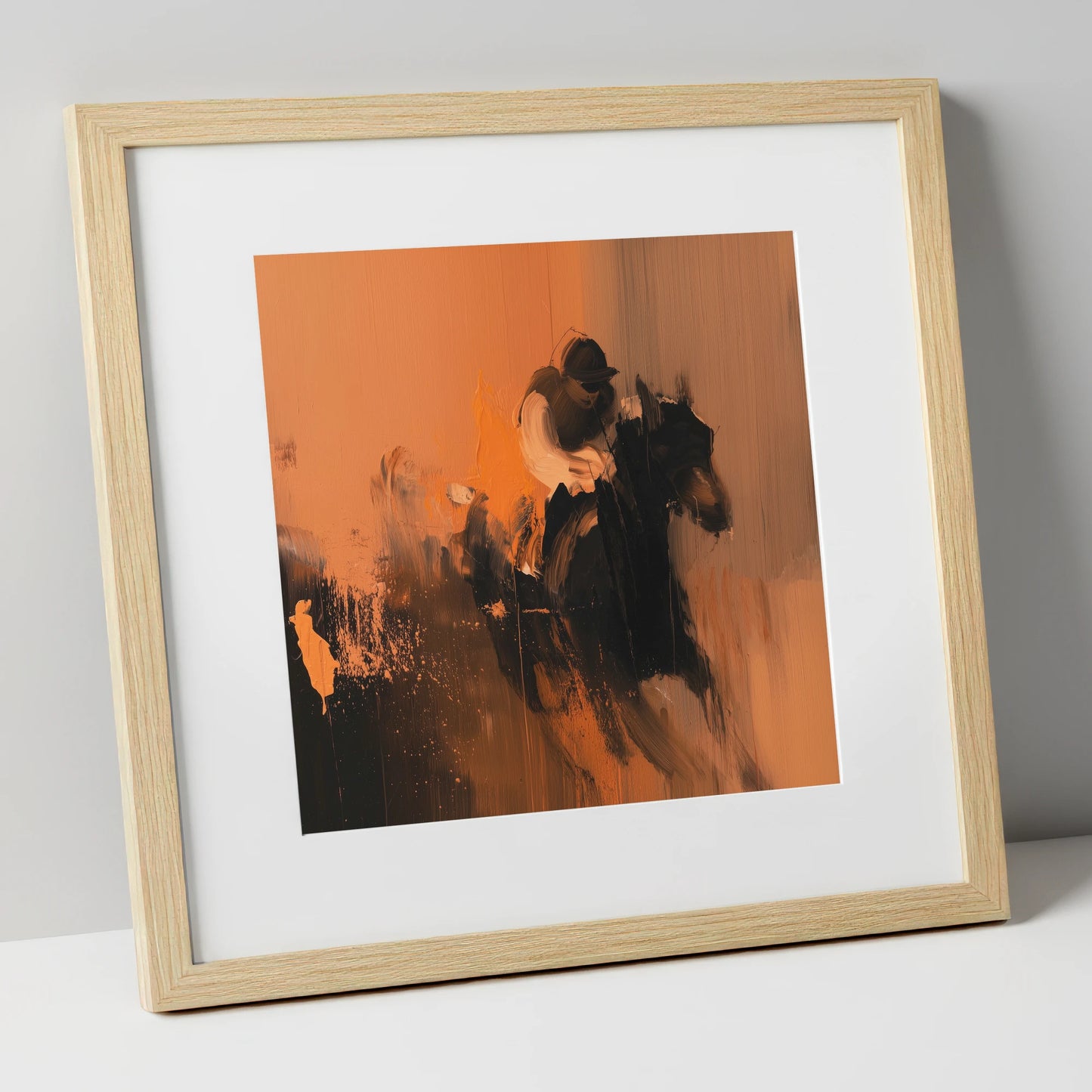 Amber Stride racing horse art print in natural frame