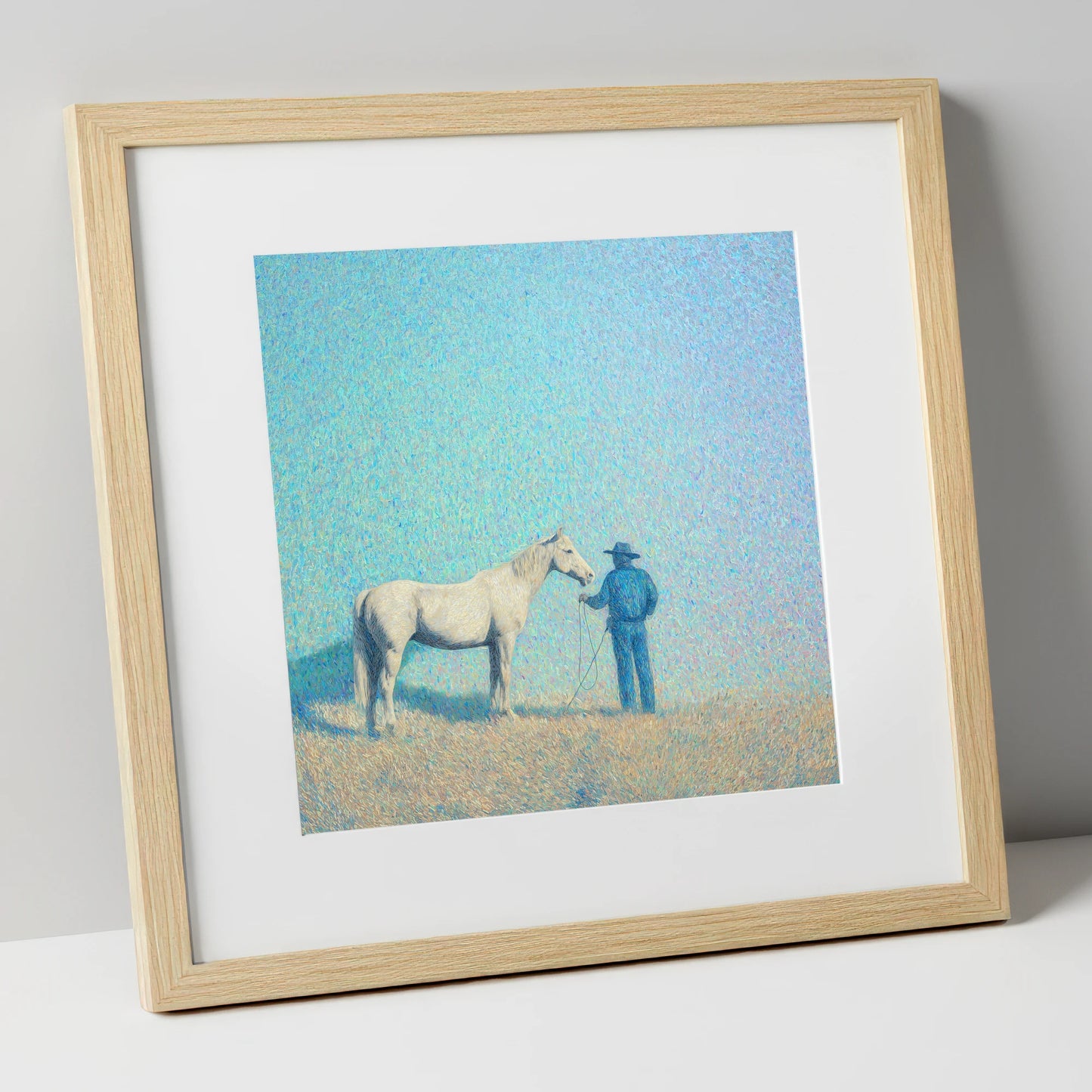 The Quiet Plains western horse art print in natural frame
