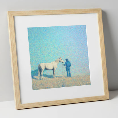 The Quiet Plains western horse art print in natural frame