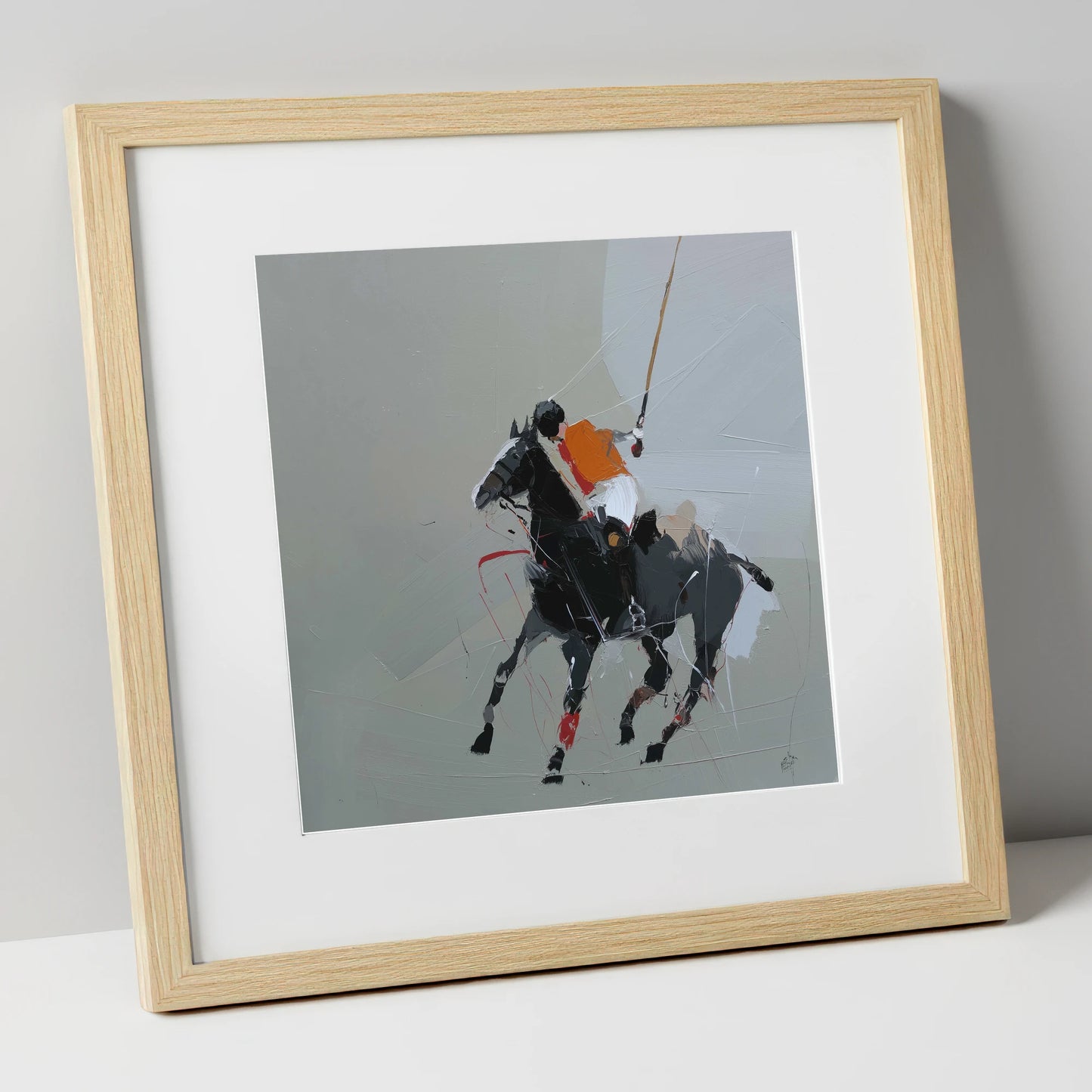 Dynamic Polo Strike polo horse art print in natural frame