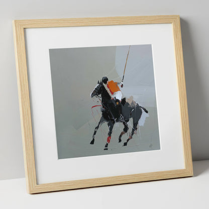 Dynamic Polo Strike polo horse art print in natural frame