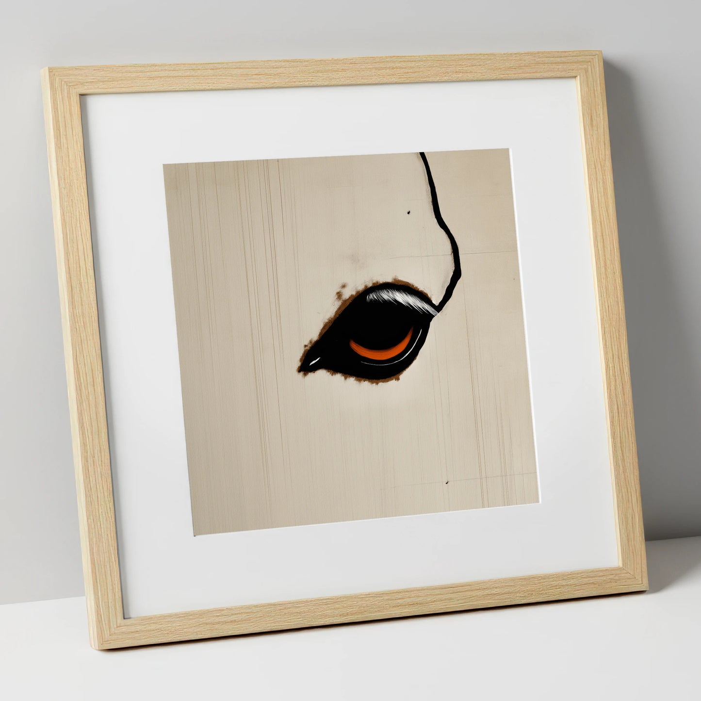 The Amber Gaze horse portrait art print in natural frame