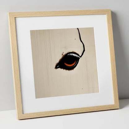 The Amber Gaze horse portrait art print in natural frame