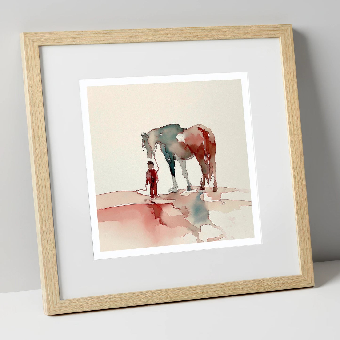 A Bond Beyond Words horse & rider art print in natural frame