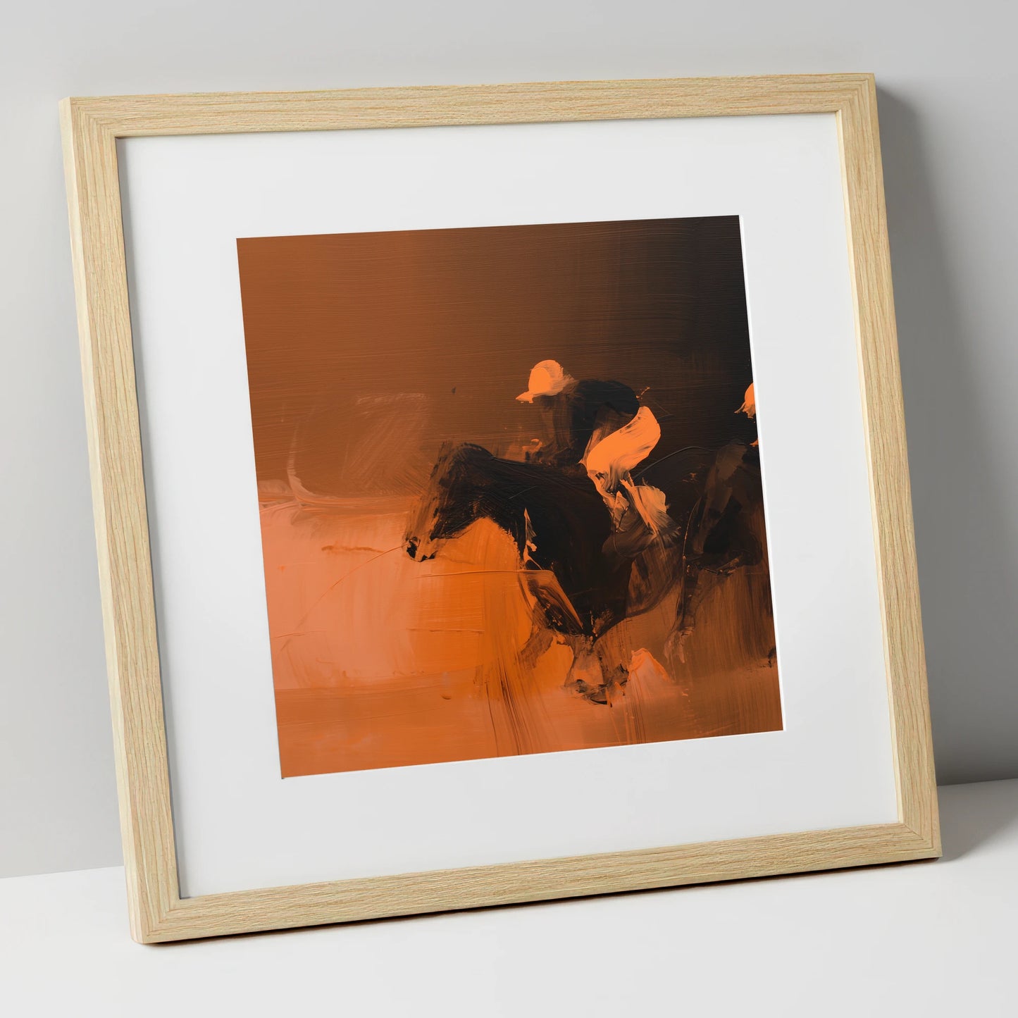 Amber Sprint racing horse art print in natural frame