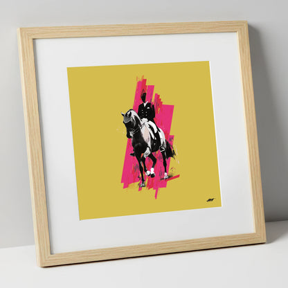 Bold Dressage Rhythm dressage horse art print in natural frame