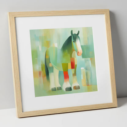 Geometric Gentle Giant horse breed art print in natural frame