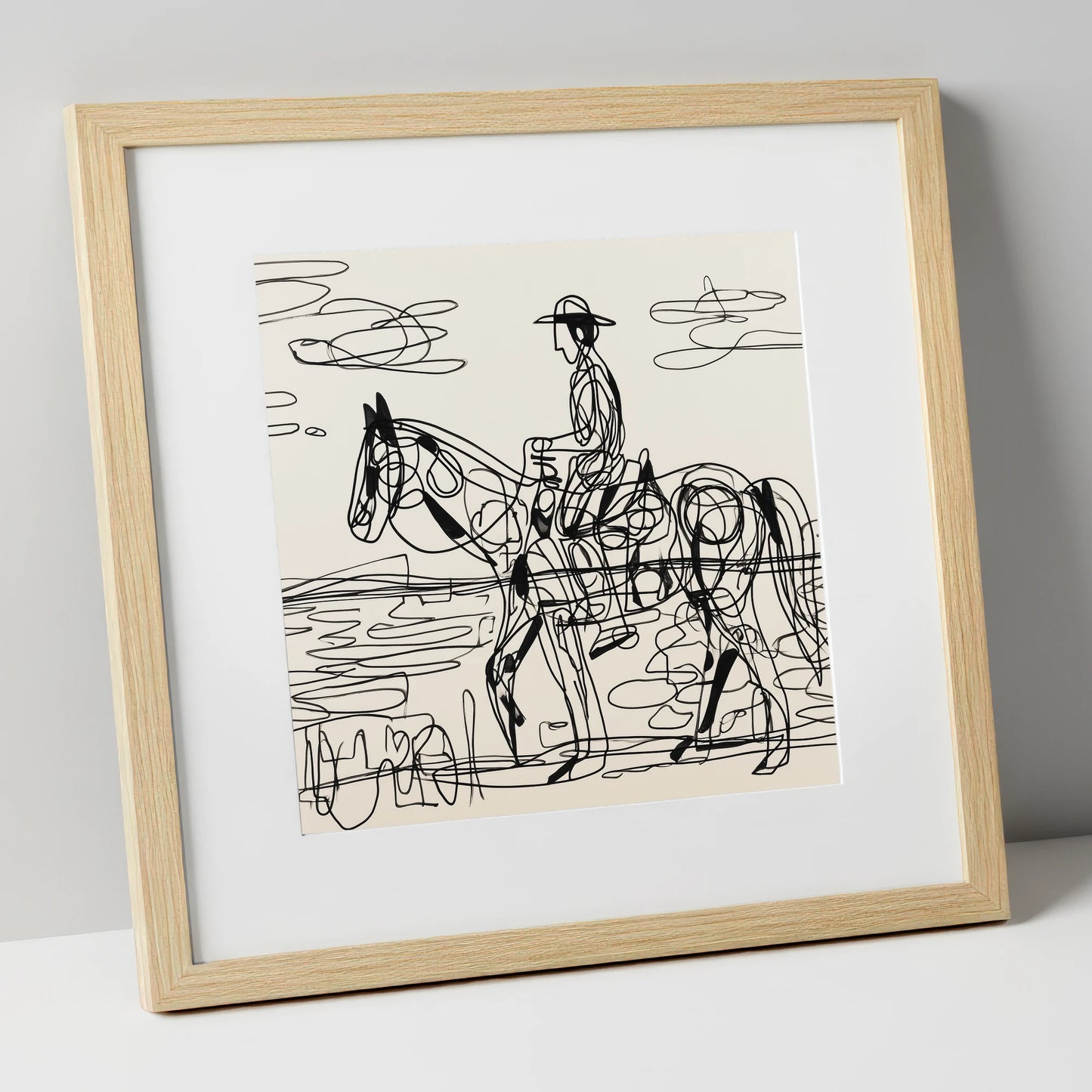 Linear Beach Ride beach horse art print in natural frame