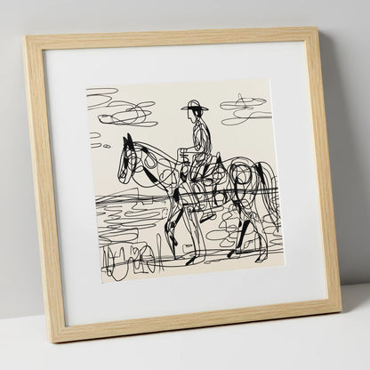 Linear Beach Ride beach horse art print in natural frame