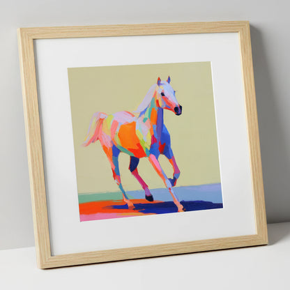 Prismatic Canter horse breed art print in natural frame