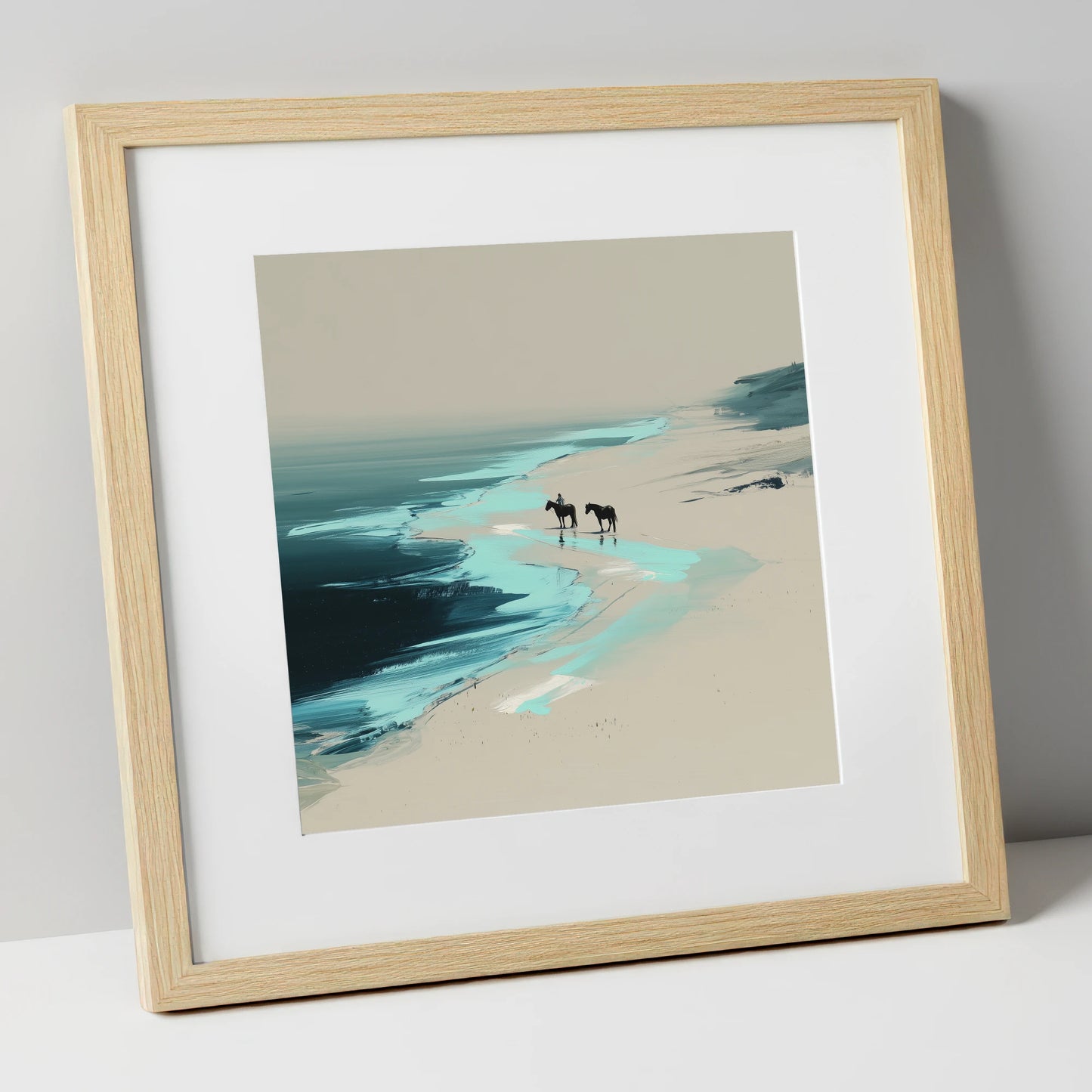 Edge of the Tide horse landscape art print in natural frame