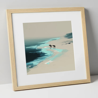 Edge of the Tide horse landscape art print in natural frame