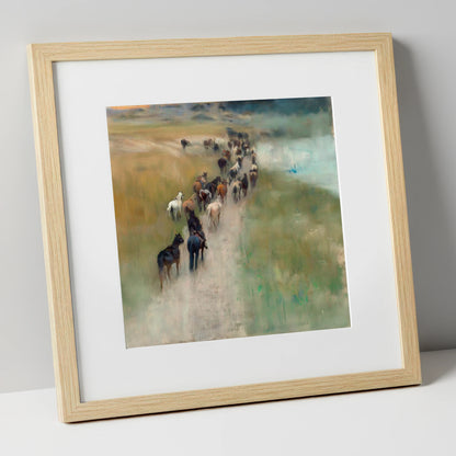 The Dusty Trail wild horses art print in natural frame