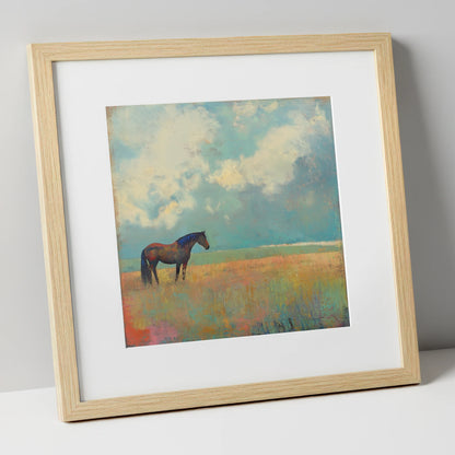 Beneath Turquoise Skies horse landscape art print in natural frame