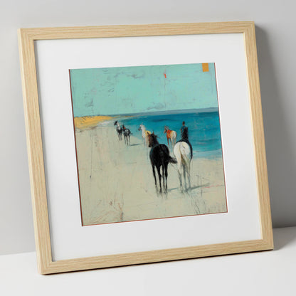 Turquoise Shore Hack horse landscape art print in natural frame