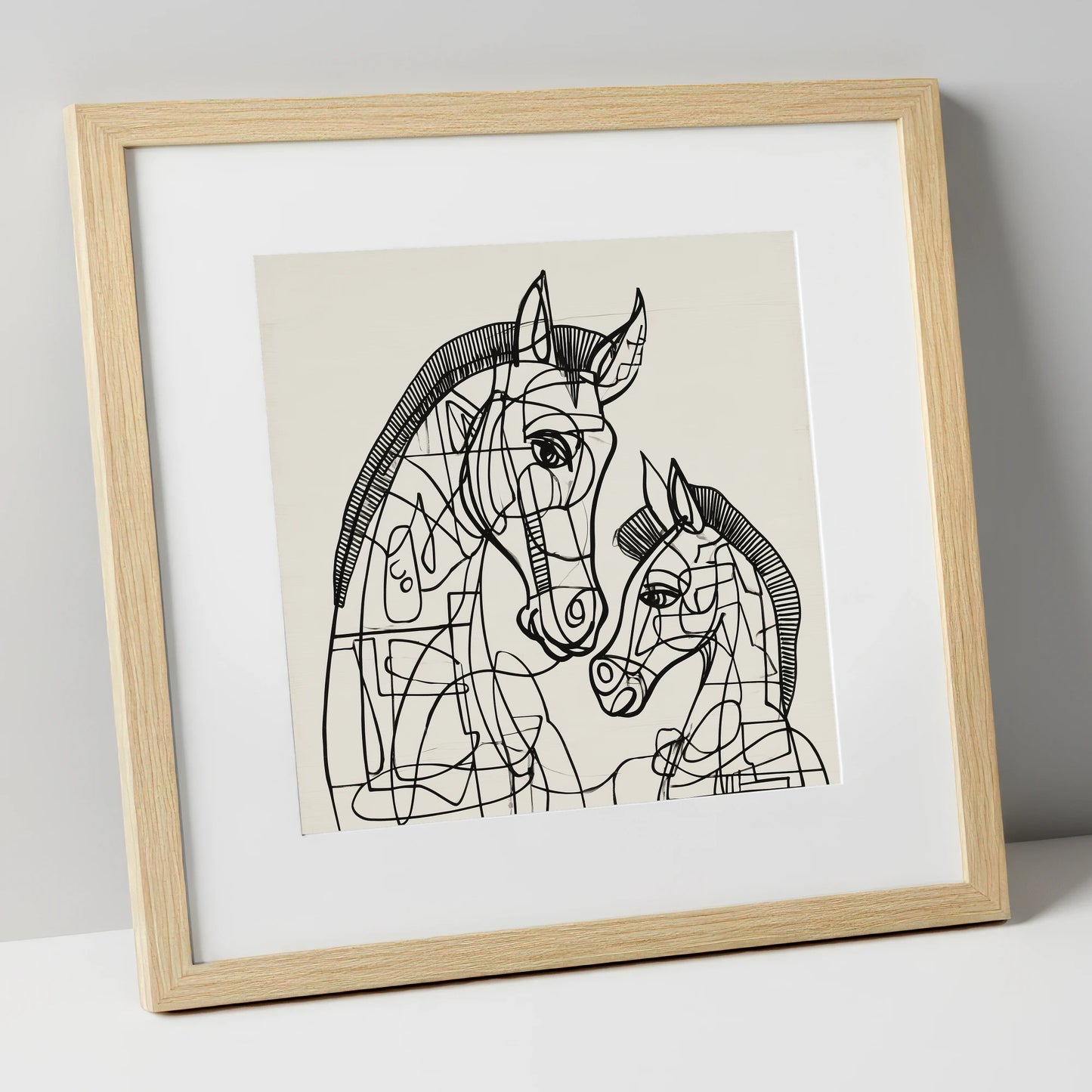 Structured Bond mare & foal art print in natural frame