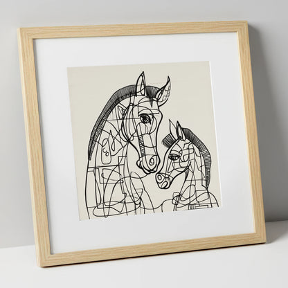 Structured Bond mare & foal art print in natural frame