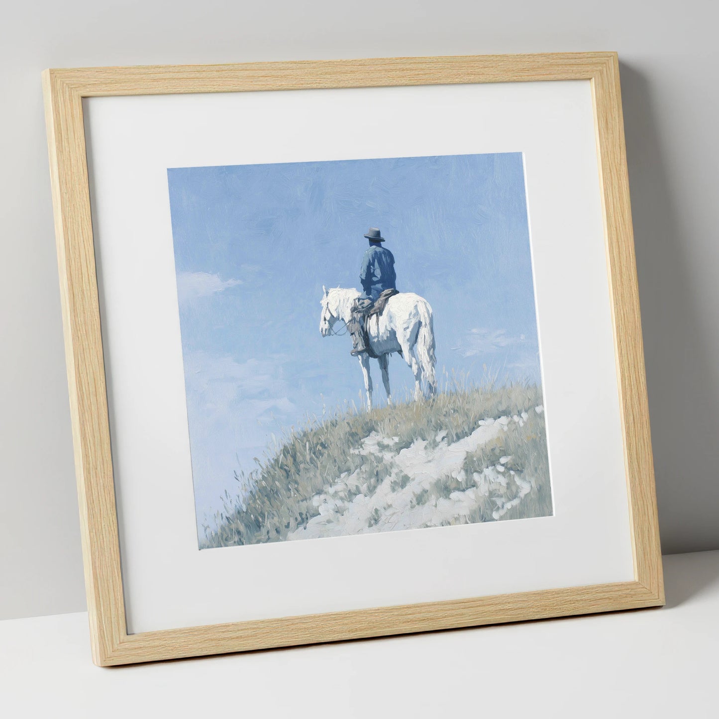 Solitude on the Ridge western horse art print in natural frame
