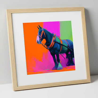 Neon Heavy Horse working horse art print in natural frame