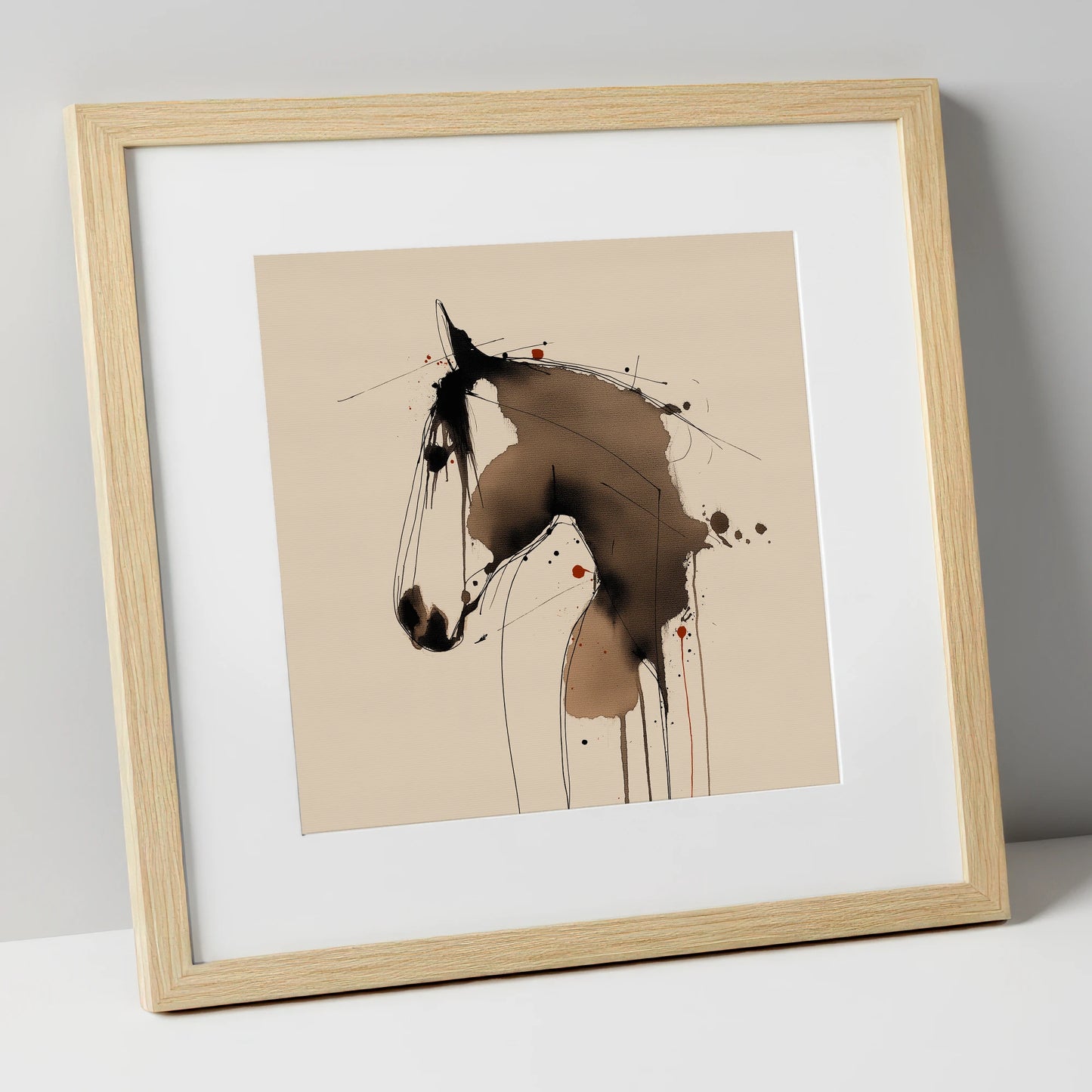 Fluid Sepia Equine Profile horse portrait art print in natural frame