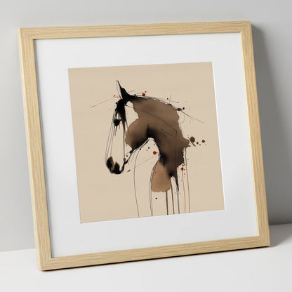 Fluid Sepia Equine Profile horse portrait art print in natural frame