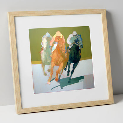 The Final Furlong racing horse art print in natural frame