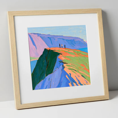 Vivid Coastal Vantage horse landscape art print in natural frame