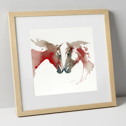 Crimson Connection horse portrait art print in natural frame