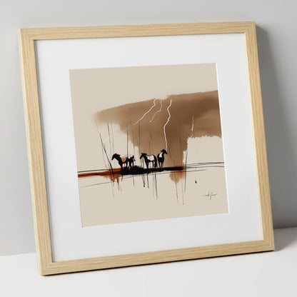Thunder Over the Plains wild horses art print in natural frame