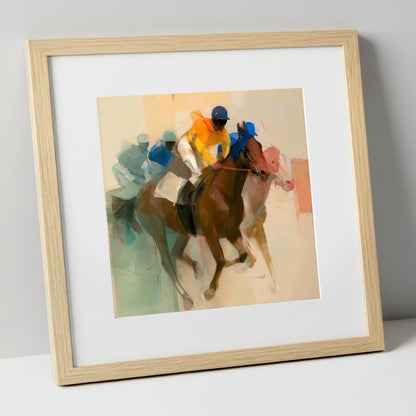 Breakaway Pace racing horse art print in natural frame