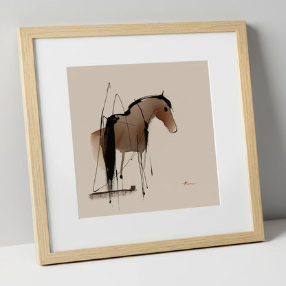 Essence in Ink horse portrait art print in natural frame