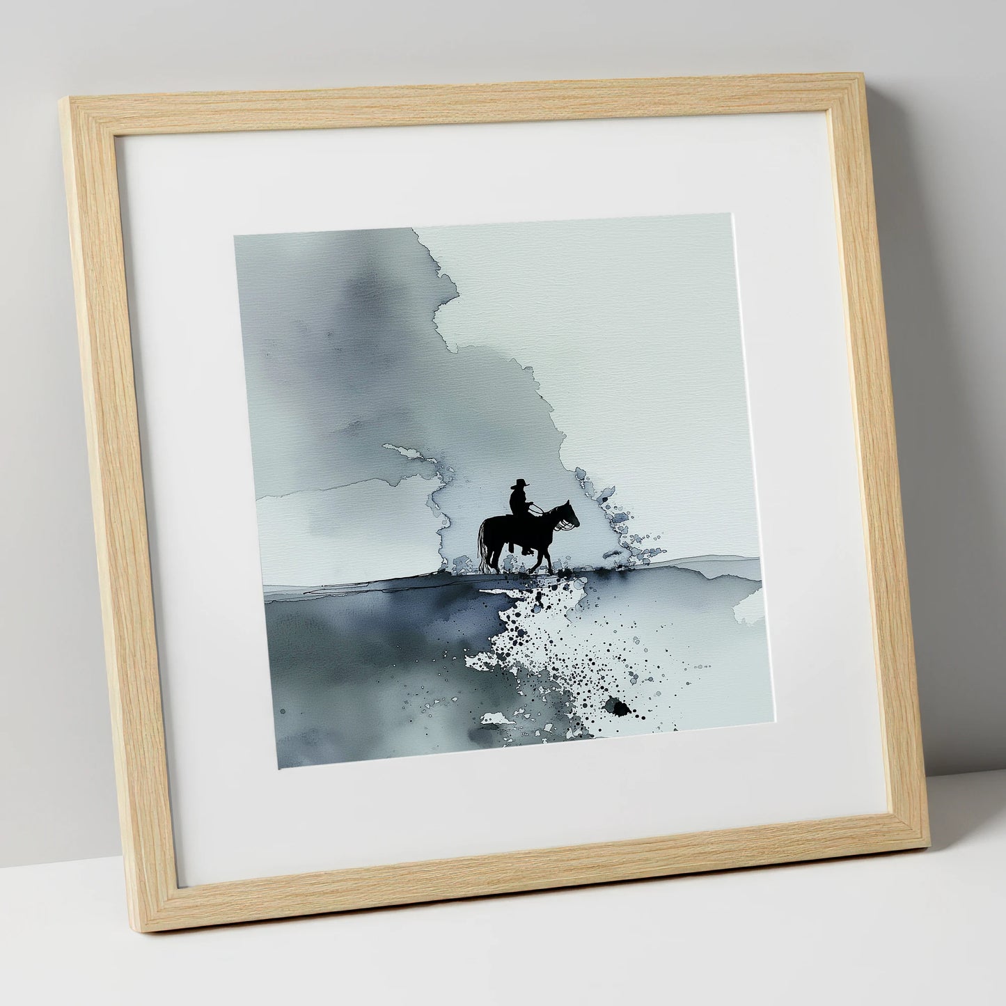 The Lone Trail western horse art print in natural frame