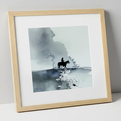 The Lone Trail western horse art print in natural frame