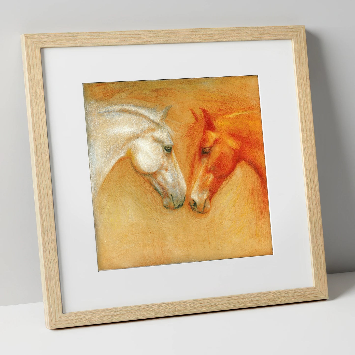 The Quiet Connection horse portrait art print in natural frame