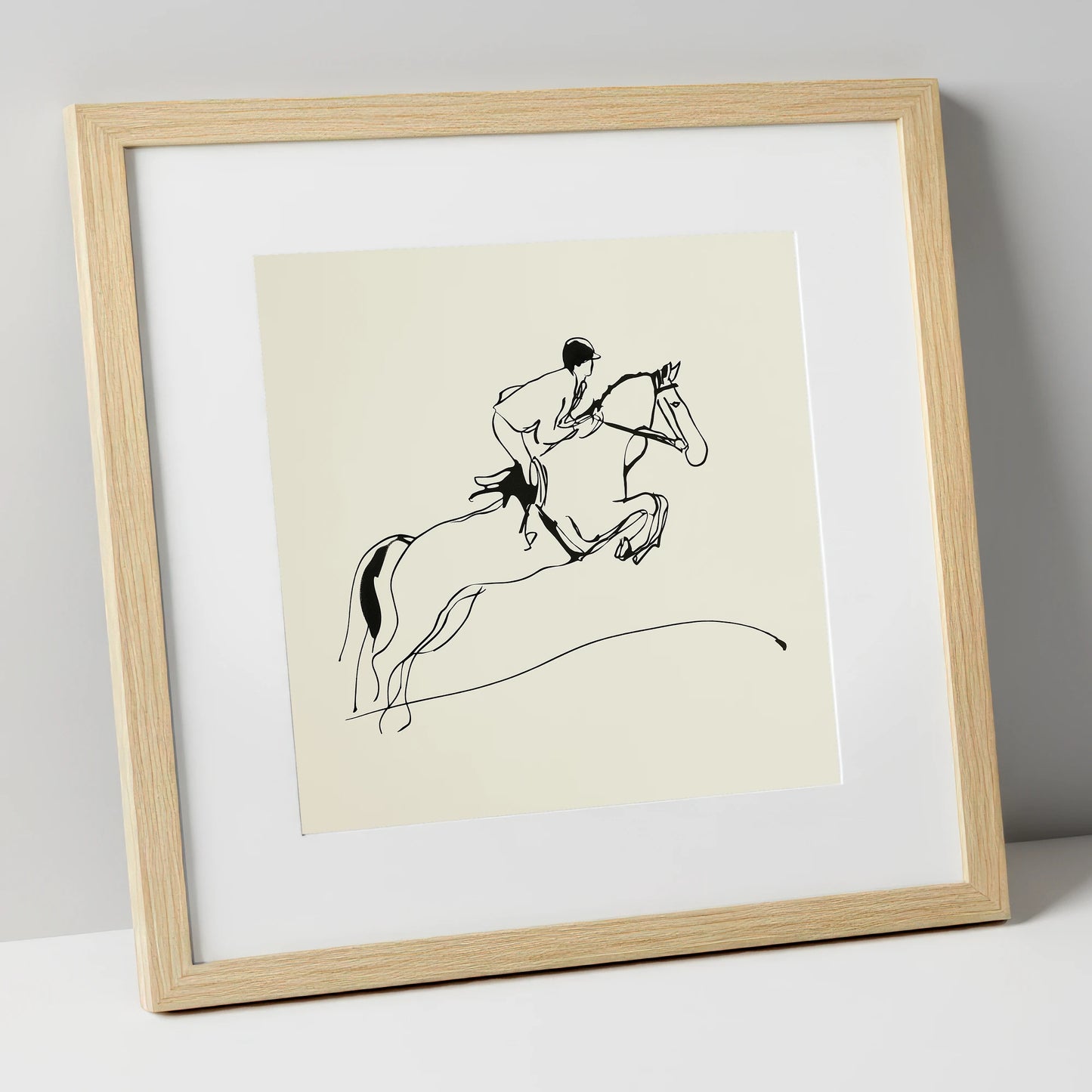 The Perfect Arc show jumping horse art print in natural frame