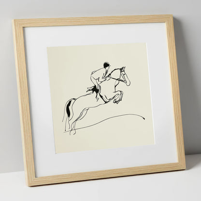 The Perfect Arc show jumping horse art print in natural frame