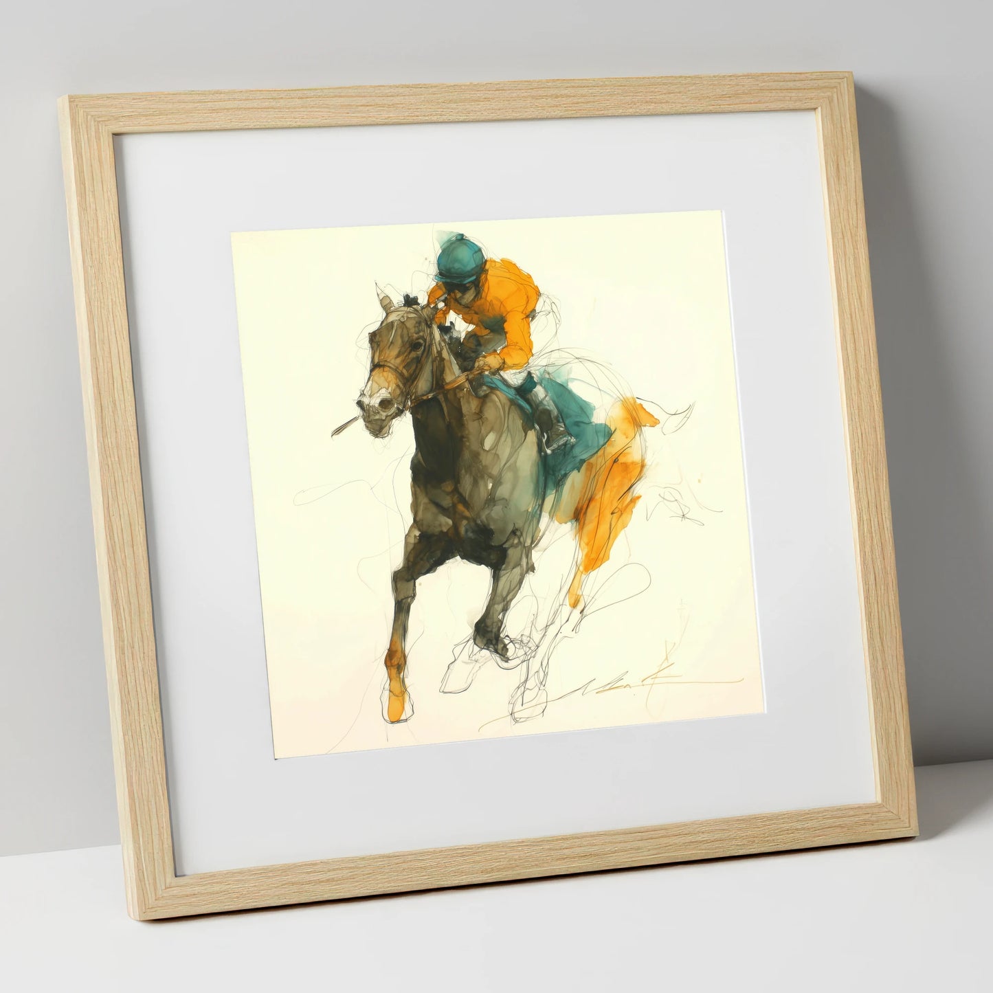Surge of Colour racing horse art print in natural frame