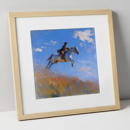 Clearing the Crest show jumping horse art print in natural frame