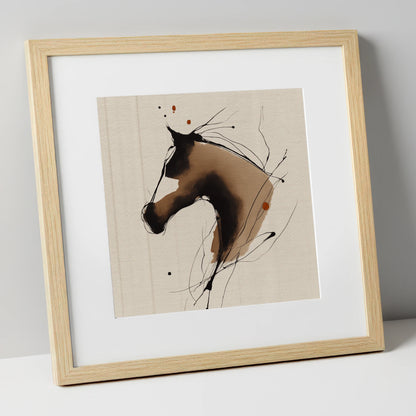 Fluid Sepia Equine Profile horse portrait art print in natural frame