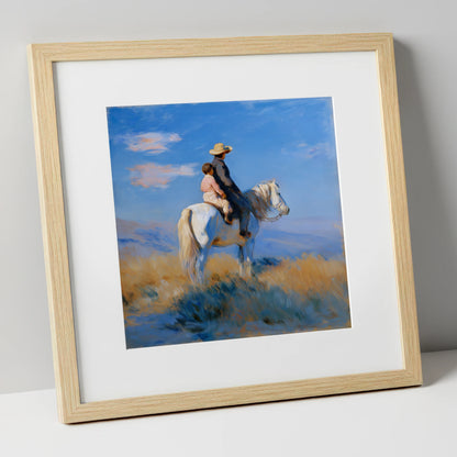 Shared Horizon horse & rider art print in natural frame