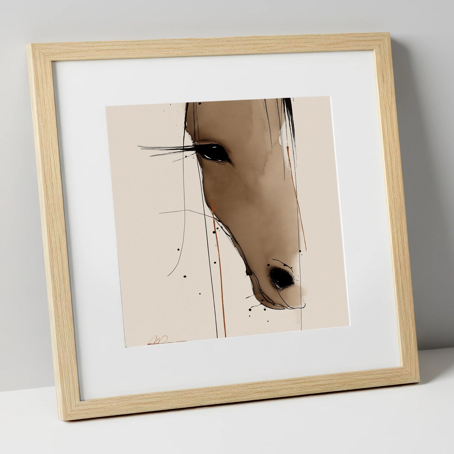 Fluid Sepia Gaze horse portrait art print in natural frame