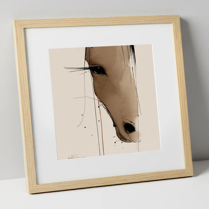 Fluid Sepia Gaze horse portrait art print in natural frame