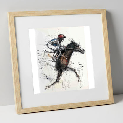 At Full Stretch racing horse art print in natural frame