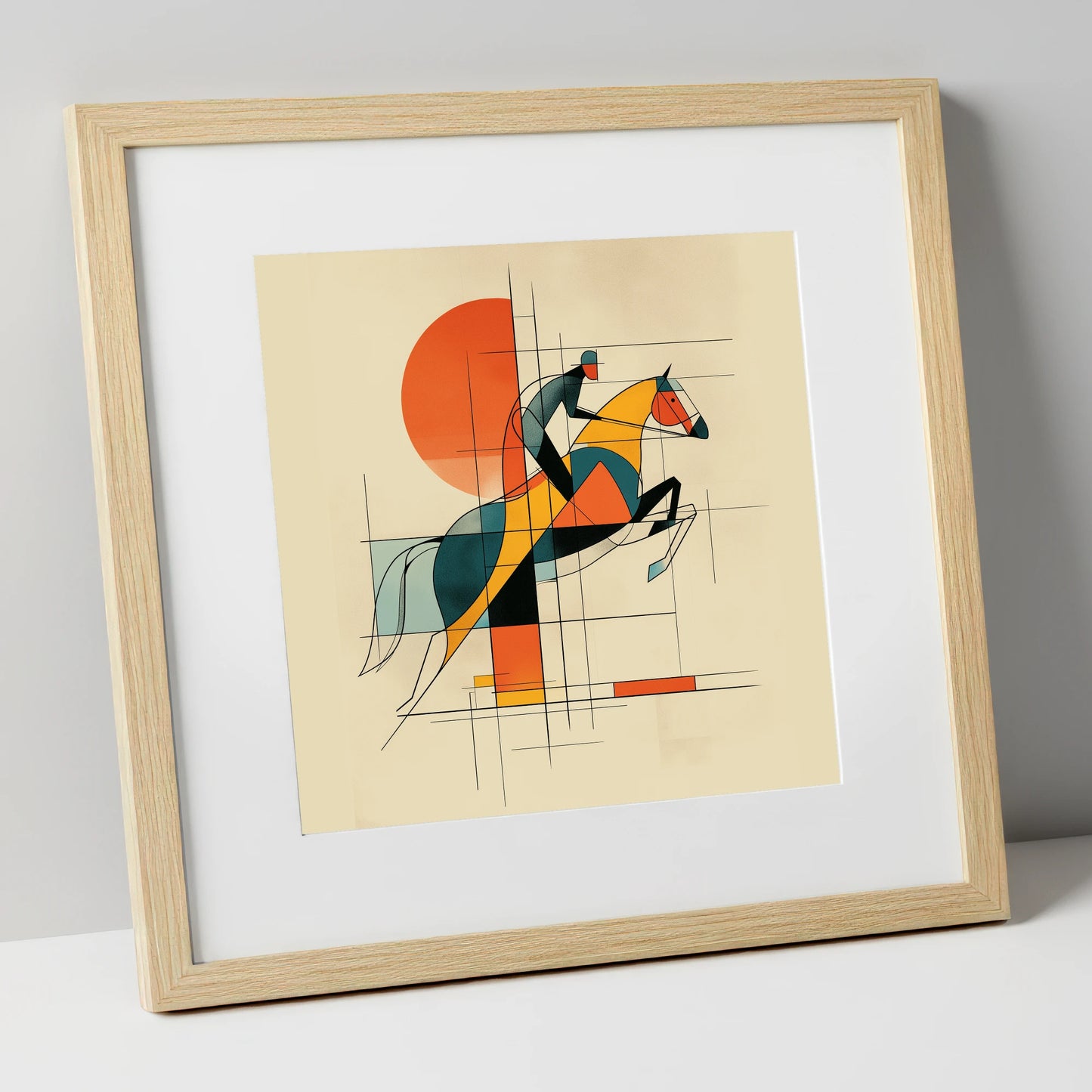 Structured Flight show jumping horse art print in natural frame