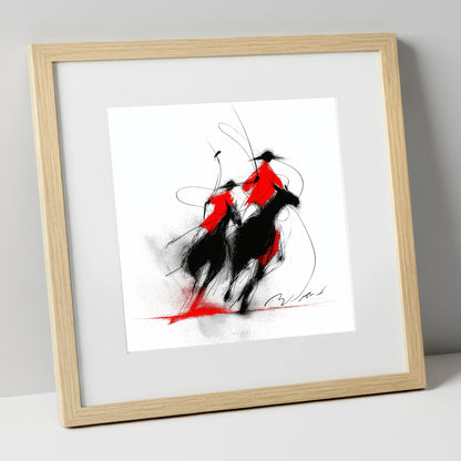 The Crimson Chukka polo horse art print in natural frame
